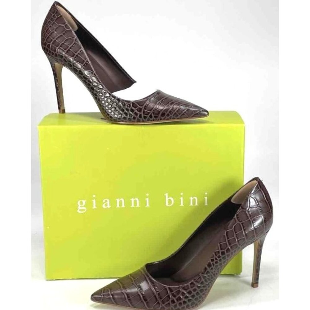 Gianni Bini Brown Crocodile Embossed Leather‎ Pointed-Toe Pumps Size 9.5